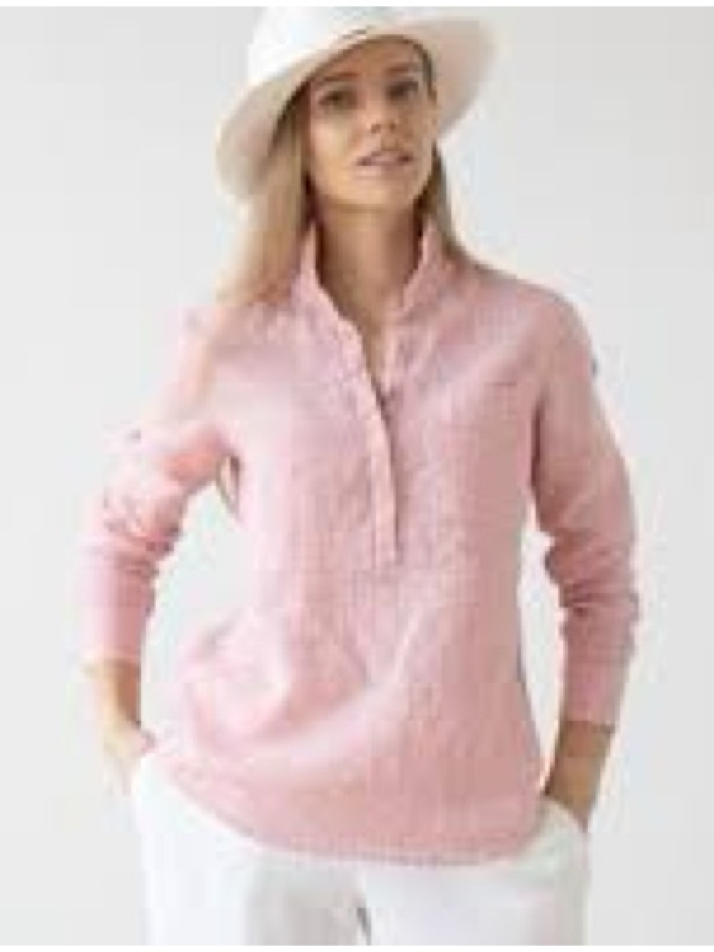 Women's linen Salomon Pink Henley Pullover v neck tunic